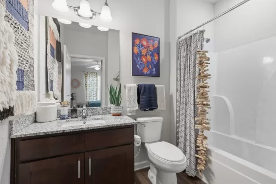 Apartment bathroom with sink and shower
