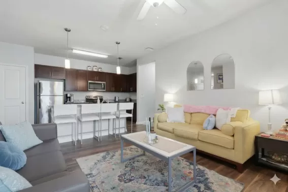 Living room in apartment with open layout
