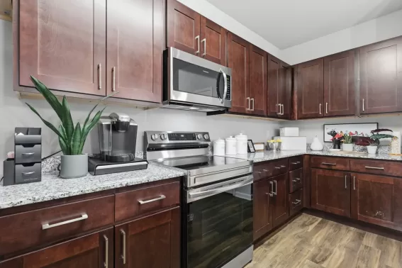 Modern apartment kitchen with appliances